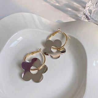 Flower Asymmetrical Alloy Dangle Earring 1 Pair - Gold & Silver - One Size