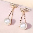 Alloy Bow Faux Pearl Dangle Earring A432 - White & Gold - One Size