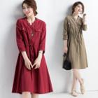 Long-sleeve Drawstring Waist Shirtdress