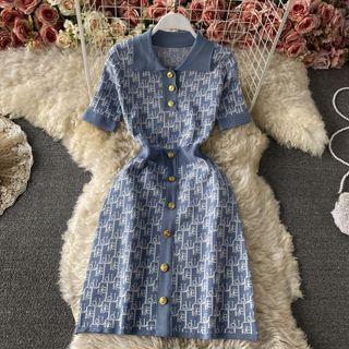 Short Sleeve Lettering Print Knit Dress