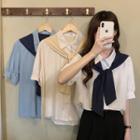 Mock Two-piece Color Panel Short-sleeve Shirt