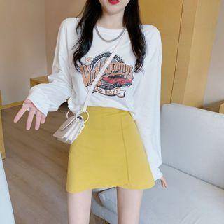Printed Loose T-shirt / A-line Mini Skirt