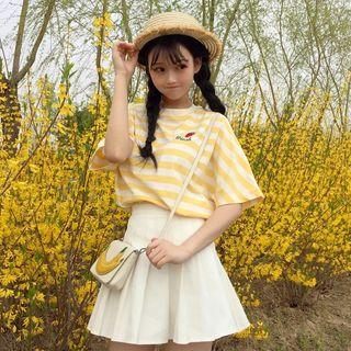 Striped Elbow Sleeve T-shirt Yellow - One Size