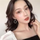 Sterling Silver Faux Pearl Hoop Drop Earring 1 Pair - Gold & Off-white - One Size