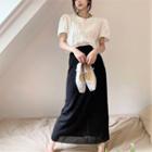 Short-sleeve Crinkle Top / Midi A-line Skirt