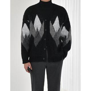 V-neck Argyle Woolen Cardigan