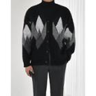 V-neck Argyle Woolen Cardigan