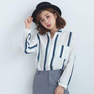 Pocketed Striped Blouse
