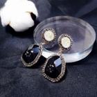 Retro Rhinestone Acrylic Bead Dangle Earring Black - One Size