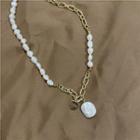 Faux Pearl Heart Pendant Chain Necklace Necklace - Gold - One Size