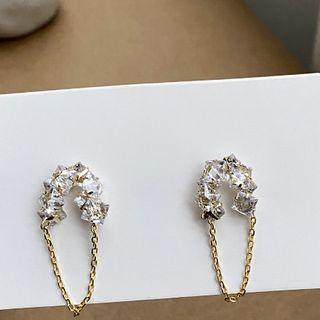 Faux Crystal Chain Dangle Earring 1 Pair - Gold & Transparent - One Size