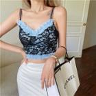 Ruffle Trim Lace Cropped Camisole Top Blue - One Size