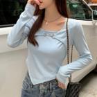 Asymmetrical Long-sleeve Buckled T-shirt