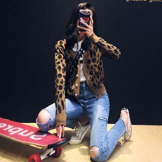 Leopard-print Knit Cardigan
