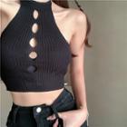 Halter Neck Knit Top / Distressed Skinny Jeans