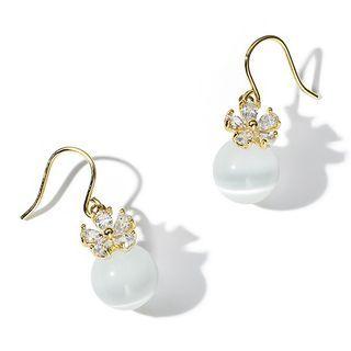 Rhinestone Flower Cat Eye Stone Dangle Earring Hook Earring - Gold - One Size
