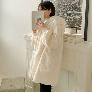 Plus Size Hooded Open-front Fleece Vest