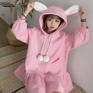 Rabbit Ear Pompom Hooded Pullover