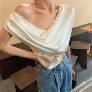 V-neck Plain Asymmetrical Top