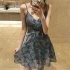 Sleeveless Floral Mini Dress As Shown In Figure - One Size