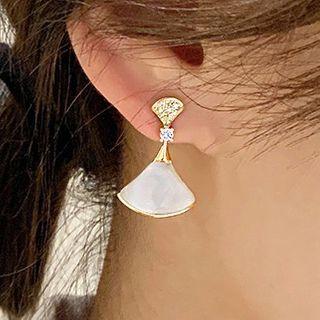 Shell Cat Eye Stone Fan Earring 1 Pair - 925 Silver - One Size