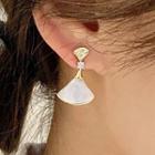 Shell Cat Eye Stone Fan Earring 1 Pair - 925 Silver - One Size