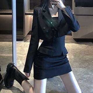 Cropped Blazer / Strapless Mini Bodycon Dress