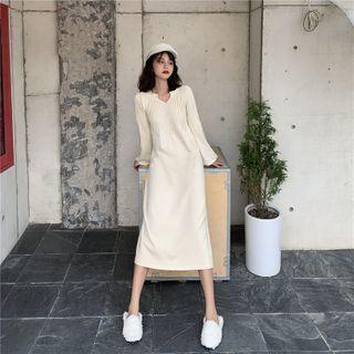 Plain Lantern-sleeve Knit Dress
