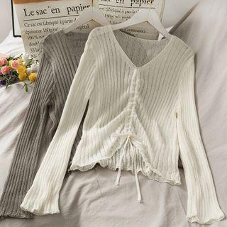 Drawstring Sheer Light Knit Top