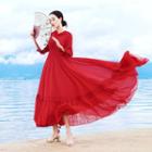 3/4-sleeve Hooded A-line Midi Dress
