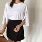 3/4-sleeve Slit-trim T-shirt