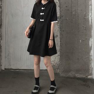 Short-sleeve Frog Button A-line Dress