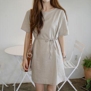 Short-sleeve Shift Dress With Sash
