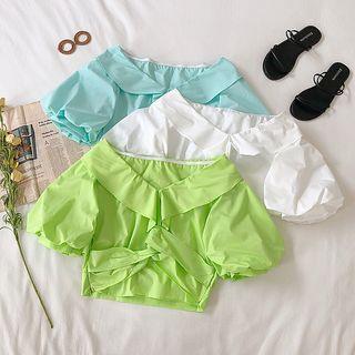 Puff-sleeve Asymmetric Cropped Top