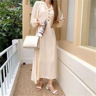Half-placket Tie-waist A-line Maxi Dress