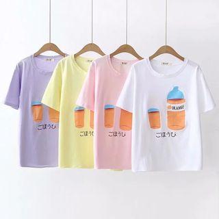 Short-sleeve Orange Juice Print T-shirt