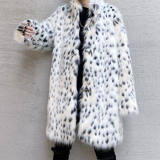Leopard Print Fluffy Toggle-front Coat