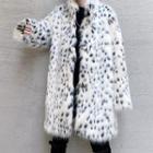 Leopard Print Fluffy Toggle-front Coat