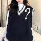 V-neck Question Mark Print Knit Vest