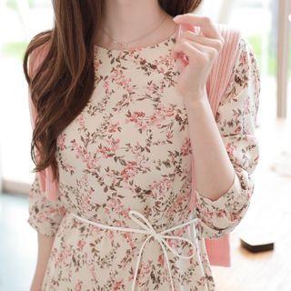 Round-neck Midi Floral Dress