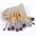 Set Of 11: Makeup Brush With Bag With Bag - Set Of 11 - Bamboo Handle - Brown - One Size