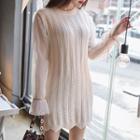 Sheer-sleeve Cable-knit Minidress