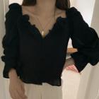 3/4-sleeve Frill Trim Buttoned Blouse