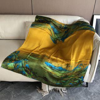 Printed Silk Scarf Gold - 110x110cm - J101