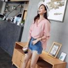 3/4-sleeve Striped Loose-fit Blouse