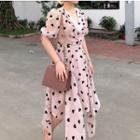 Shot-sleeve Heart Pattern A-line Midi Dress