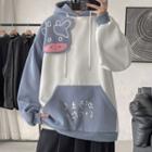 Two-tone Cartoon Cow Print Hoodie