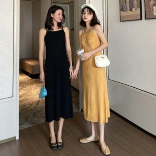 Sleeveless Midi A-line Rib Knit Dress