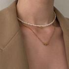 Freshwater Pearl Choker / Alloy Bead Necklace
