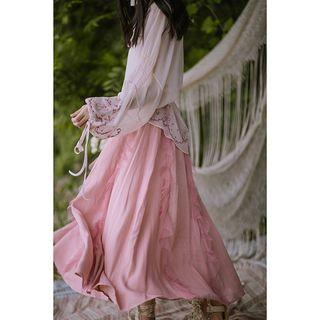 Ruffled Mesh A-line Maxi Skirt